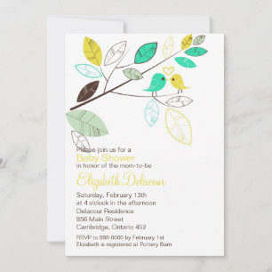 Cute Yellow en Green Lovebird Spring Baby shower Kaart