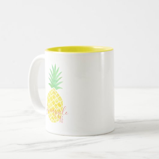 Cute Yellow en Green Waterverf Pineapple AF Tweekleurige Koffiemok (Voorkant links)