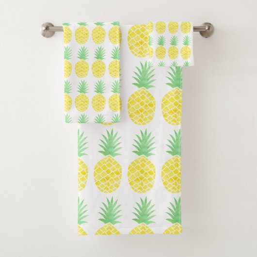 Cute Yellow en Green Waterverf Pineapple Pattern Bad Handdoek (Insitu)