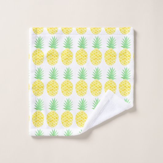 Cute Yellow en Green Waterverf Pineapple Pattern Bad Handdoek (Wasdoekje)