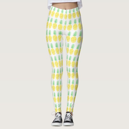 Cute Yellow en Green Waterverf Pineapple Pattern Leggings (Voorkant)