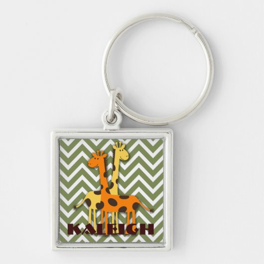 Cute Yellow en Oranje Giraffe op groene Sleutelhan Sleutelhanger (Voorkant)