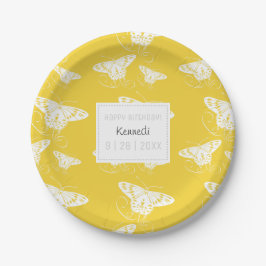 Cute Yellow en White Paper Bord met botervliegen