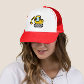 Cute yellow excavator illustration trucker hat pet (In situ)