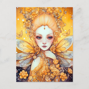 Cute Yellow Fairy Fantasy Art Briefkaart