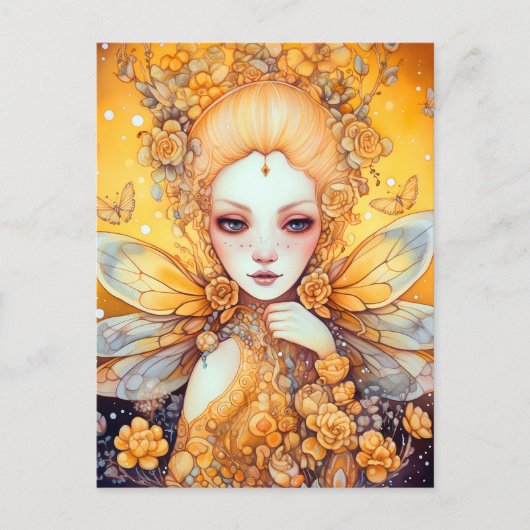 Cute Yellow Fairy Fantasy Art Briefkaart (Voorkant)