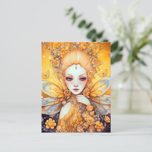 Cute Yellow Fairy Fantasy Art Briefkaart (Staand voorkant)