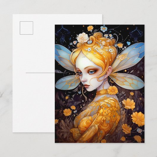 Cute Yellow Fairy Fantasy Art Briefkaart (Voorkant / Achterkant)