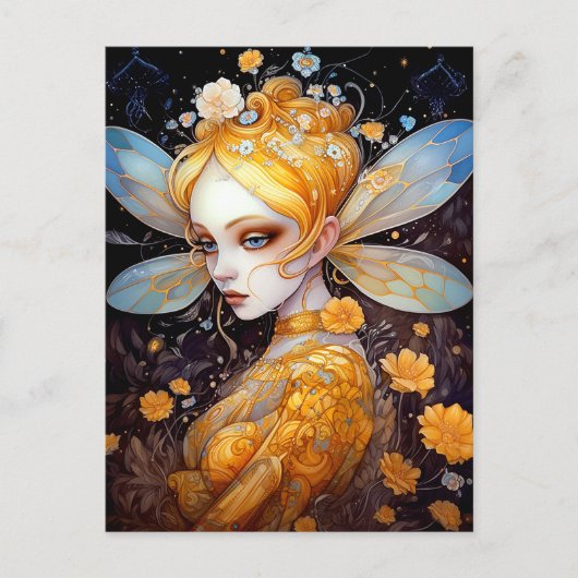 Cute Yellow Fairy Fantasy Art Briefkaart (Voorkant)