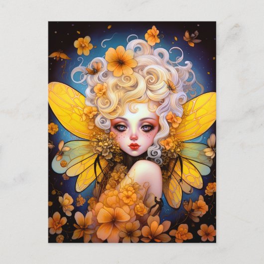 Cute Yellow Fairy Fantasy Art Briefkaart (Voorkant)