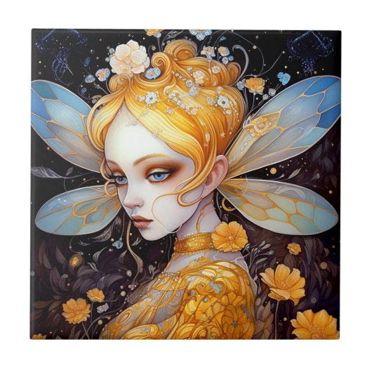 Cute Yellow Fairy Fantasy Art keramische Tegel Tegeltje (Voorkant)