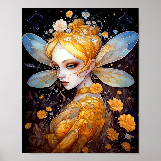 Cute Yellow Fairy Fantasy Art Poster (Voorkant)