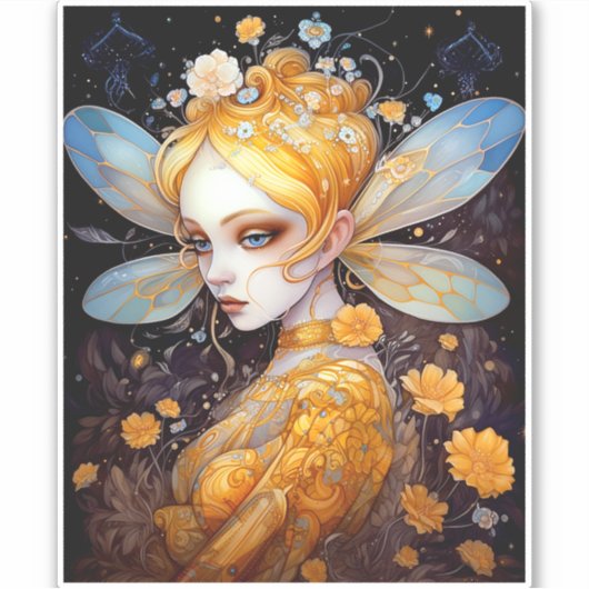 Cute Yellow Fairy Fantasy Art Sticker (Voorkant)