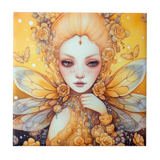 Cute Yellow Fairy Fantasy Art Tegeltje (Voorkant)