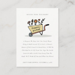 Cute Yellow Floral Cart Books for Baby shower Informatiekaartje