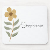 Cute Yellow Floral Jouw naam Waterverf Muismat (Voorkant)