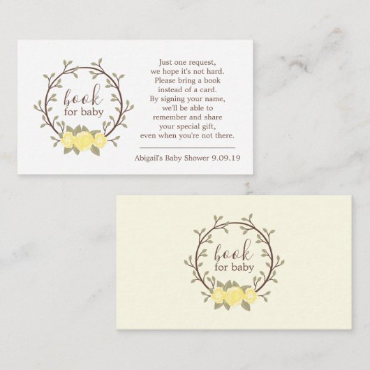 Cute Yellow Floral WreatBook Request Baby shower Informatiekaartje (Voorkant / Achterkant)