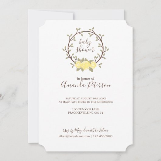 Cute Yellow Floral Wreator Baby shower Kaart (Voorkant)
