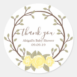 Cute Yellow Floral Wreator Baby shower Ronde Sticker