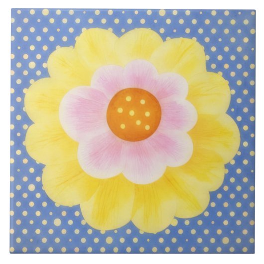 Cute Yellow Flower on Blue Decorative Tile Tegeltje (Voorkant)