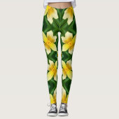 Cute Yellow Flower Pattern Leggings (Voorkant)