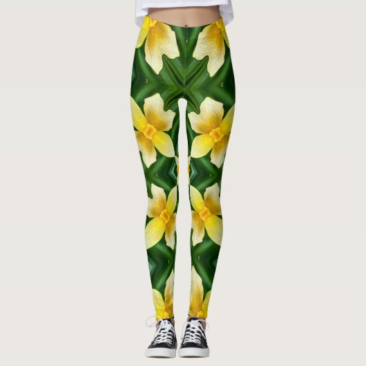 Cute Yellow Flower Pattern Leggings (Voorkant)