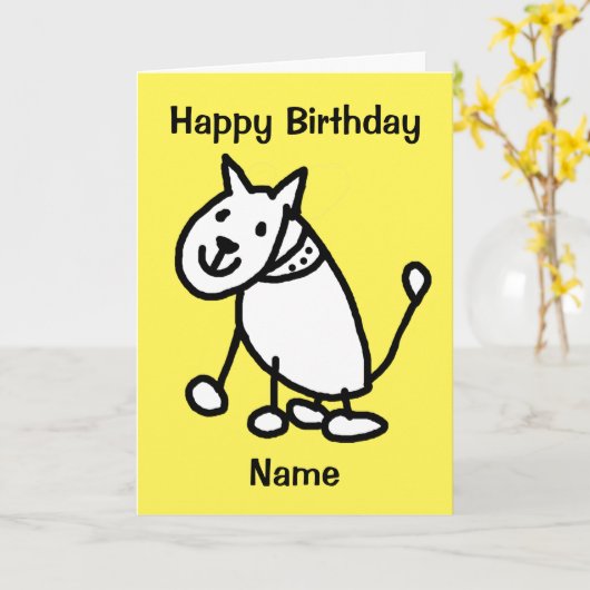 Cute Yellow Funny Cartoon Dog Overzicht Birthday Kaart (Gele Bloem)