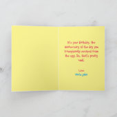 Cute Yellow Funny Chicken and Cake Humor Birthday Kaart (Binnen)