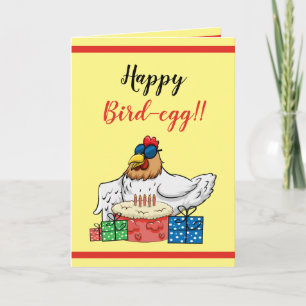 Cute Yellow Funny Chicken Cake and Gifts Birthday Kaart