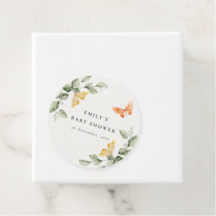 Cute Yellow Garden Foliage Butterflies Baby shower Bedankjes Labels