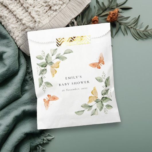 Cute Yellow Garden Foliage Butterflies Baby shower Bedankzakje