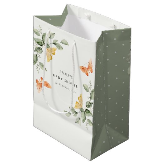 Cute Yellow Garden Foliage Butterflies Baby shower Medium Cadeauzakje (Voorkant Gekanteld)
