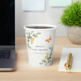 Cute Yellow Garden Foliage Butterflies Baby shower Papieren Bekers