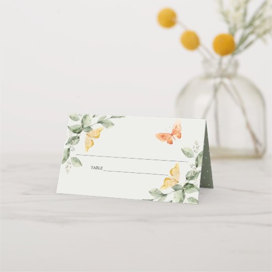 Cute Yellow Garden Foliage Butterflies Baby shower Plaatskaartje (Achterkant)