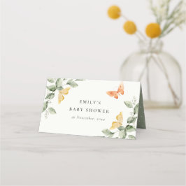 Cute Yellow Garden Foliage Butterflies Baby shower Plaatskaartje