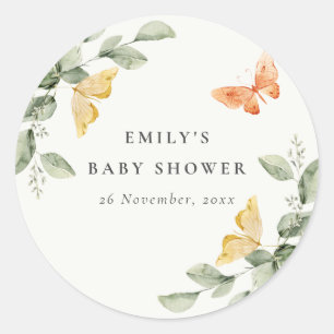 Cute Yellow Garden Foliage Butterflies Baby shower Ronde Sticker