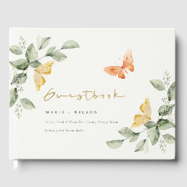 Cute Yellow Garden Foliage Butterflies Wedding Gastenboek