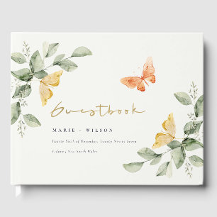 Cute Yellow Garden Foliage Butterflies Wedding Gastenboek