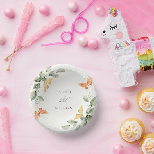 Cute Yellow Garden Foliage Butterflies Wedding Papieren Kommen (Feest)