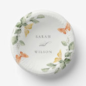 Cute Yellow Garden Foliage Butterflies Wedding Papieren Kommen (Voorkant)