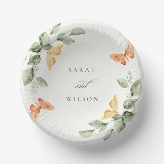 Cute Yellow Garden Foliage Butterflies Wedding Papieren Kommen (Voorkant)