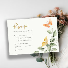 Cute Yellow Garden Foliage Butterflies Wedding RSVP Kaartje