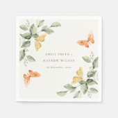 Cute Yellow Garden Foliage Butterflies Wedding Servet (Voorkant)