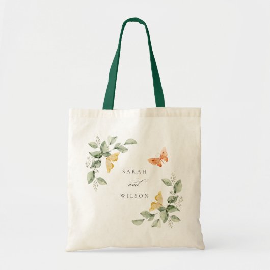 Cute Yellow Garden Foliage Butterflies Wedding Tote Bag (Voorkant)