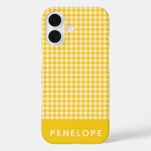 Cute  Yellow Gingham Pset, gepersonaliseerd iPhone 16 Hoesje