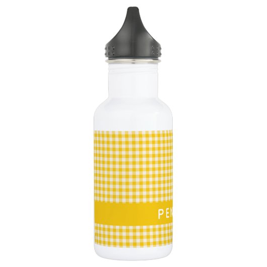 Cute  Yellow Gingham Pset, gepersonaliseerd Waterfles (Links)