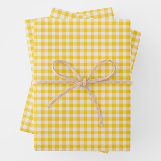 Cute  Yellow Gingham Pset Pattern Inpakpapier Vel (In situ)