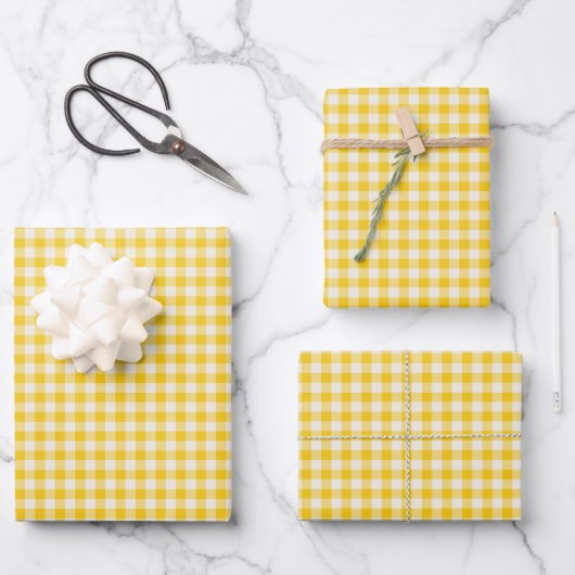 Cute  Yellow Gingham Pset Pattern Inpakpapier Vel (Voorkant)