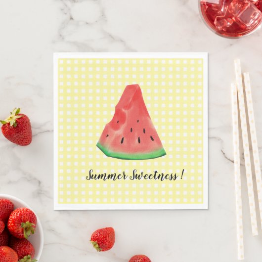 Cute Yellow Gingham Waterverf Watermelon Servet (Insitu)