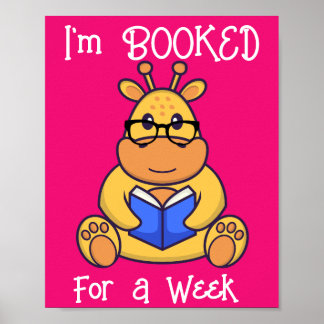 Cute yellow Giraffe reading book Poster